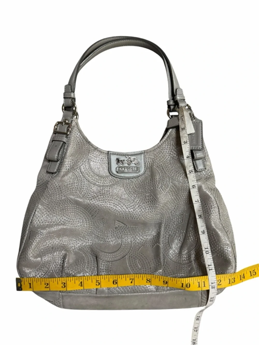 Coach Madison Maggie Shoulder Bag Silver Gray Leather